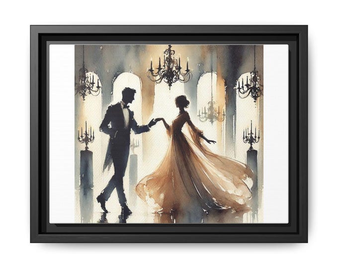Romantic Ballroom Dance Painting Matte Canvas, Framed | Couple Silhouette Wall Art