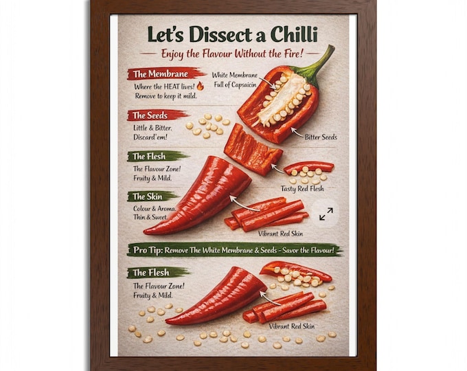 Dissect Chilli Framed Poster | Botanical Food Illustration