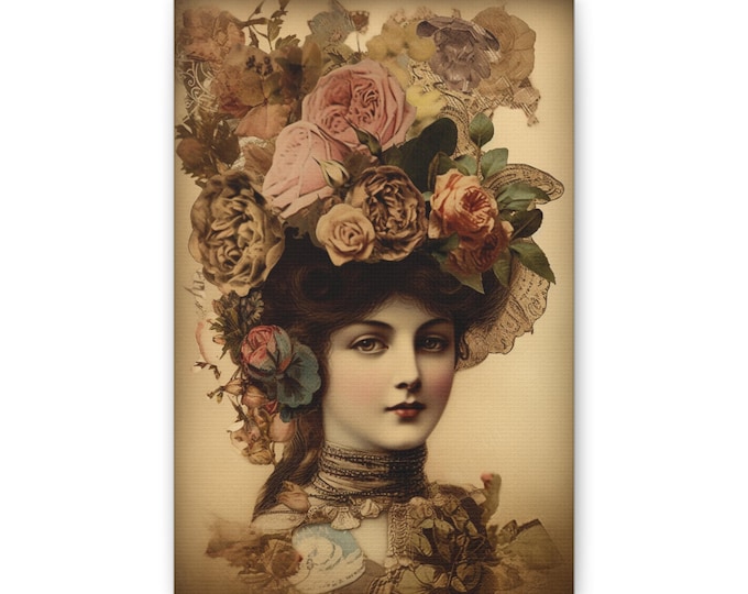Victorian Floral Portrait Canvas | Vintage Woman Art Print
