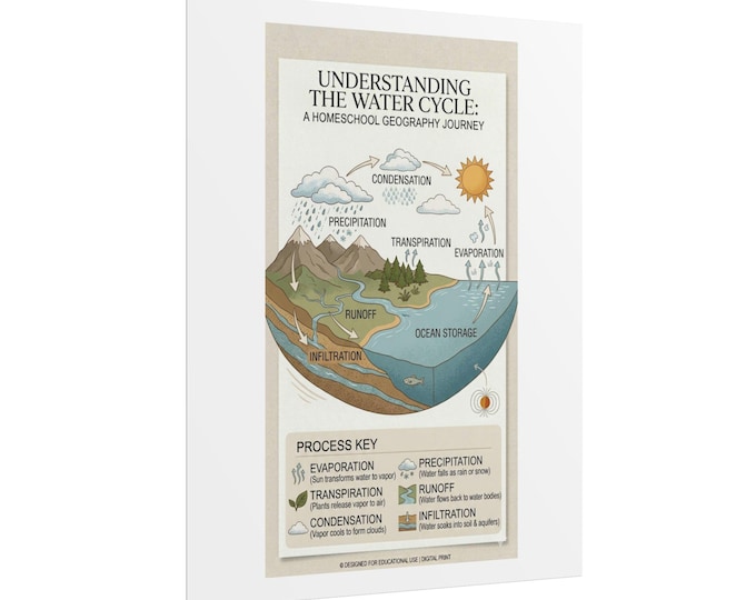 Homeschool Geography Posters | Water Cycle Illustration Rolled Poster | Educational Geography Diagram