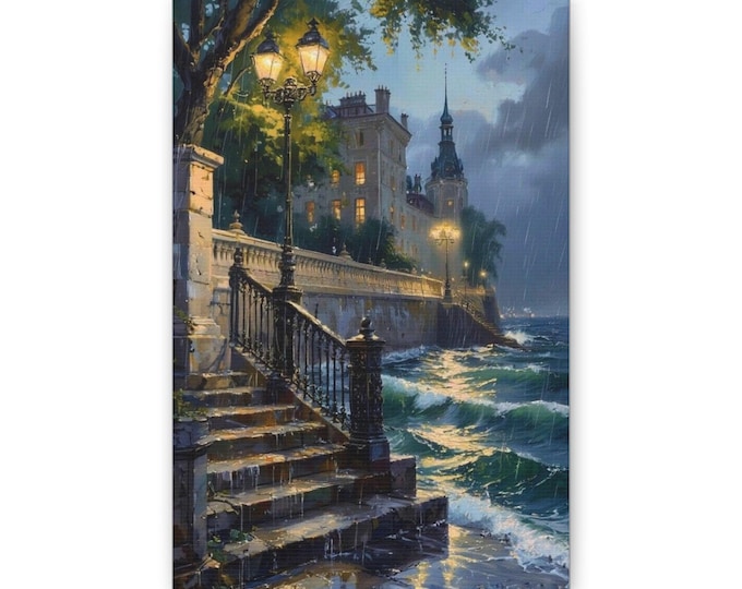 Stormy Seaside Promenade Canvas | Coastal Cityscape Wall Art