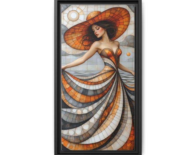 Elegant Woman in Sunhat Art Matte Canvas Framed | Multi-Color Wall Decor
