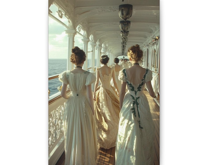 Victorian Ladies on Ship Canvas Print | Vintage Nautical Wall Art