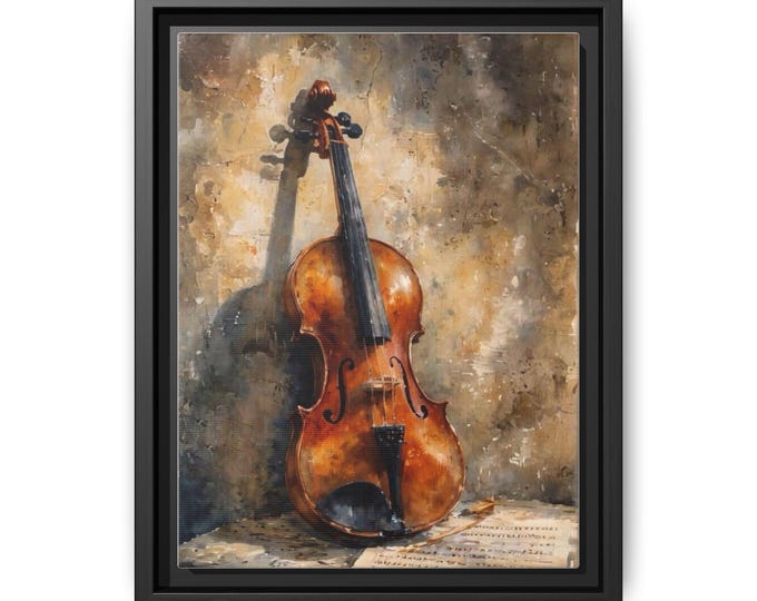 Vintage Violin Painting Matte Canvas Framed | Musical Wall Art