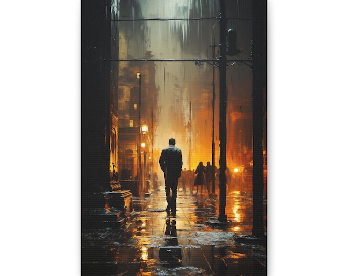 City Street Canvas Print, Polycotton Satin Finish, Pinewood Frame