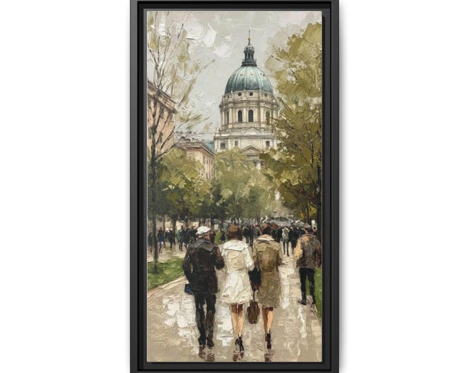 Impressionist City Street Scene Matte Canvas, Framed