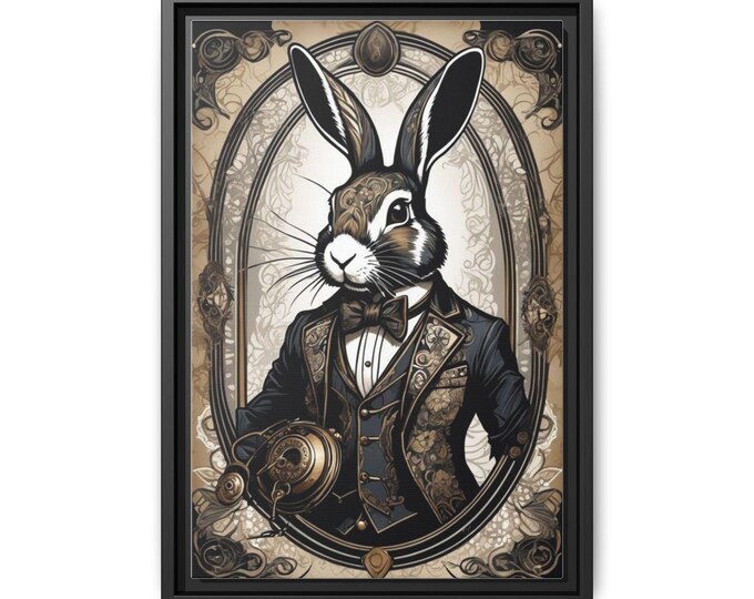 Victorian Gentleman Rabbit Matte Canvas Framed | Hare Portrait Wall Art