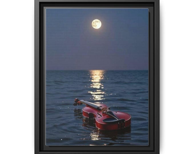Moonlit Ocean with Floating Violin Matte Canvas Framed