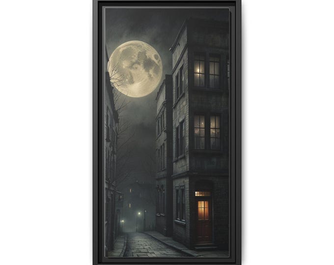 Moonlit Alley Matte Canvas Framed | Gothic City Night Wall Art