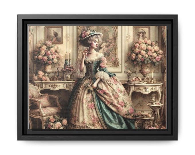 Victorian Lady Portrait Matte Canvas Framed | Vintage Floral Salon Wall Art