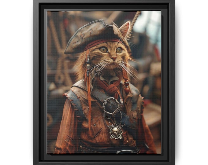 Pirate Cat Portrait Matte Canvas, Framed | Nautical Ship Costume