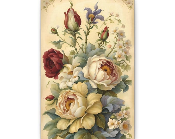 Vintage Floral Bouquet Classic Canvas | Romantic Rose Wall Art