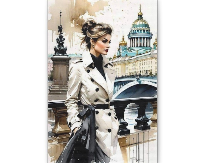 Parisian Woman Illustration Canvas | Cityscape Fashion Artwork