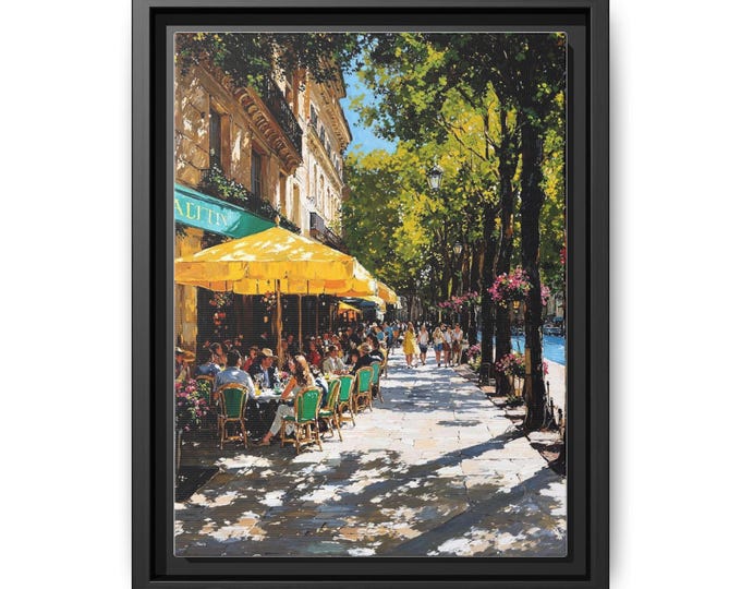 Paris Café Street Scene Matte Canvas Framed