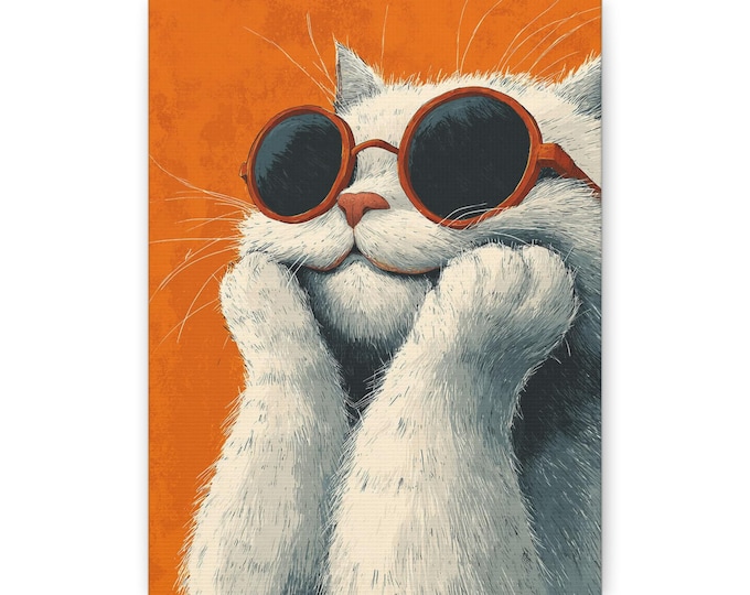 Retro Cat with Sunglasses Canvas Print – Playful Whimsical Animal Art