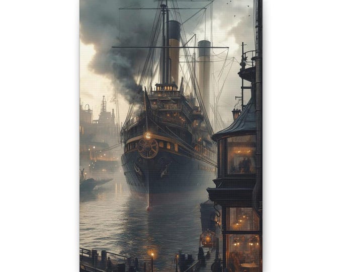 Victorian Steamship Harbor Canvas | Nautical Wall Art