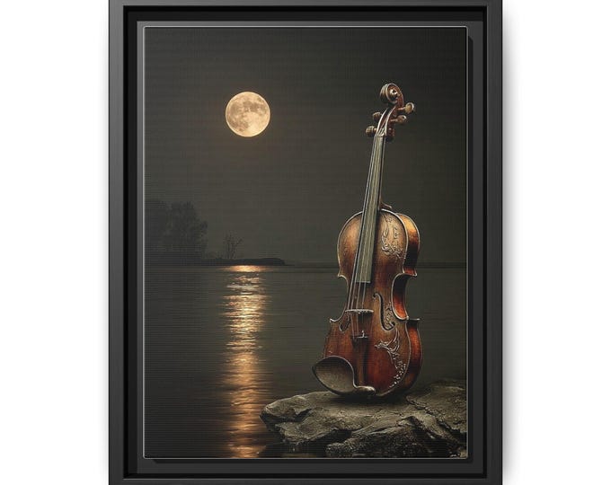 Moonlit Violin Canvas Frame | Matte Framed Wall Art