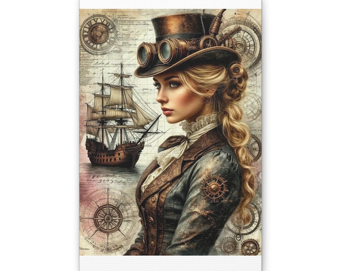 Steampunk Pirate Captain Portrait Canvas | Nautical Ship, Vintage Compass