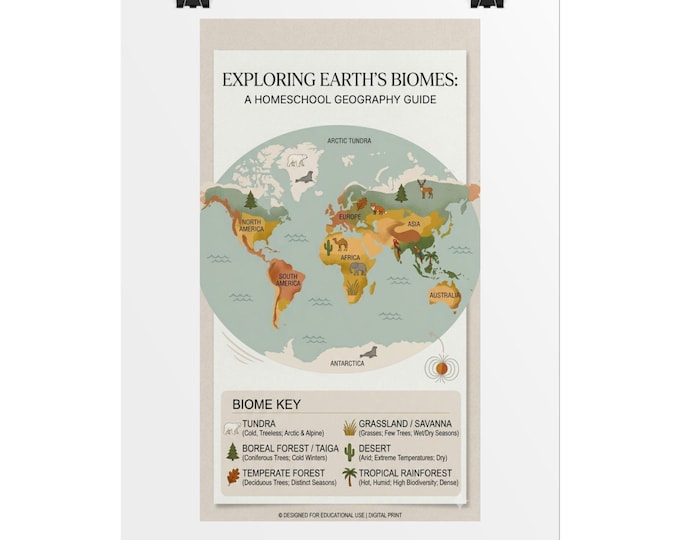 Earth Biomes Poster | World Geography Homeschool Map (Digital Print)