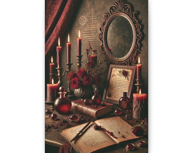 Victorian Apothecary Still Life Canvas | Candlelit Mirror Wall Art