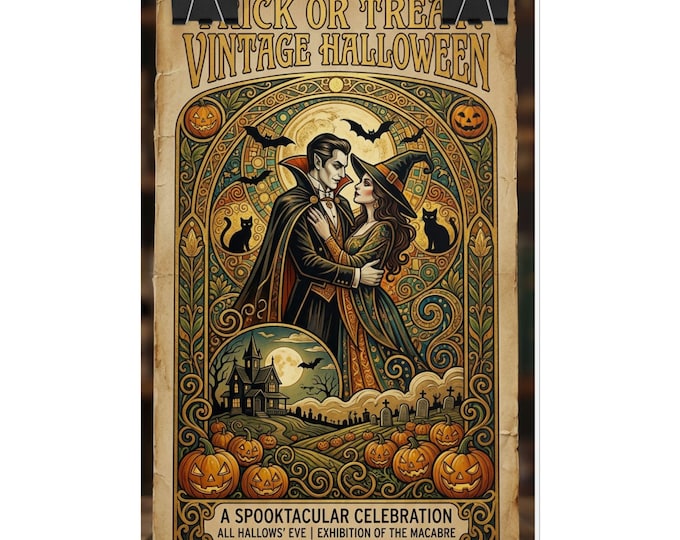 Vintage Halloween Vampire Romance Rolled Poster | Trick or Treat Art Print