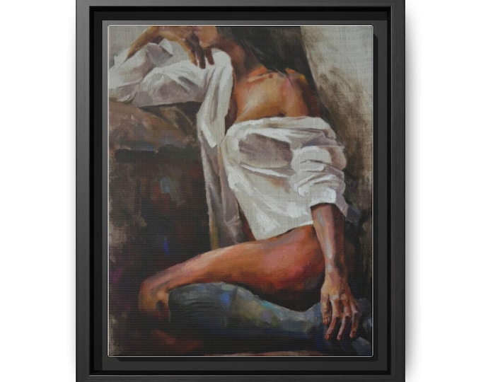 Seated Woman Figure Matte Canvas Framed | Figurative Art Wall Decor