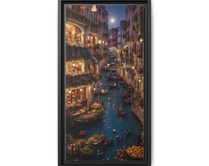 Moonlit Venetian Canal Matte Canvas Framed