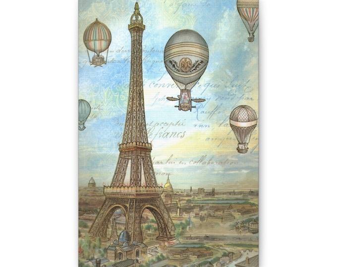 Vintage Eiffel Tower with Hot Air Balloons Canvas | Paris Wall Art
