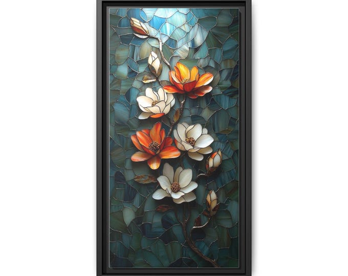 Stained Glass Magnolia Canvas Framed
