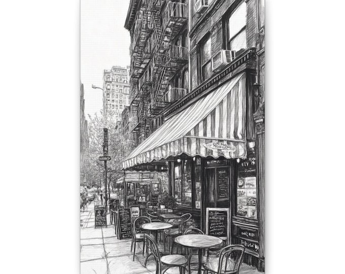 Parisian Cafe Street Scene Canvas | Black and White Cityscape Wall Art