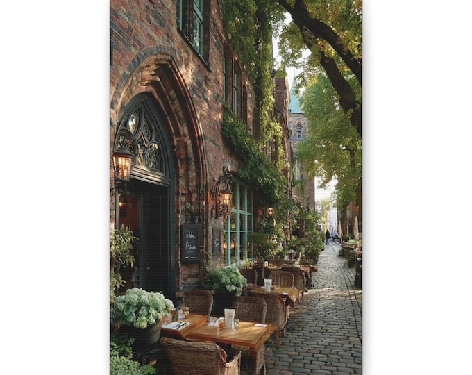 European Cafe Street Canvas | Outdoor Bistro Wall Art