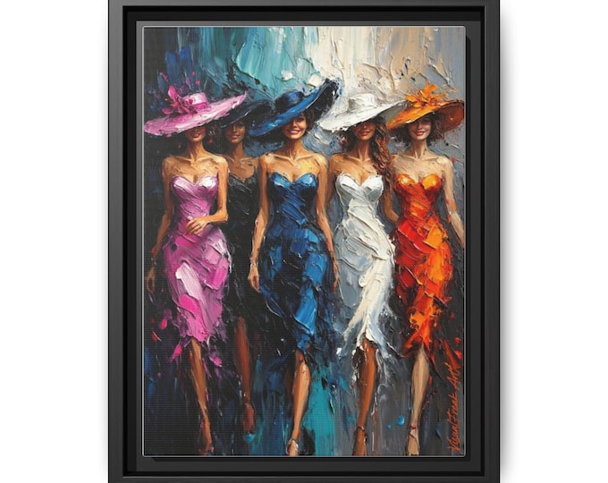 Four Women Colorful Dresses Canvas Art | Textured Brushstrokes, Matte Finish Wall Art