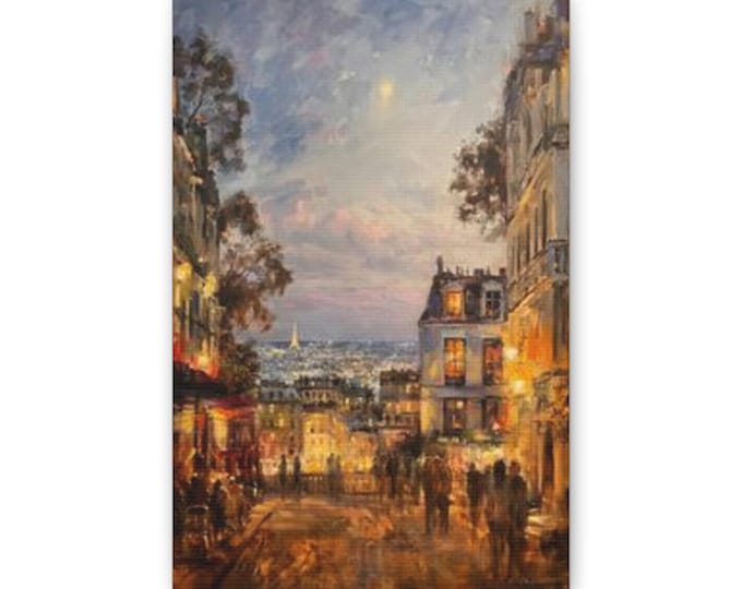 Parisian Streetscape Canvas | Cityscape Wall Art, Evening Light