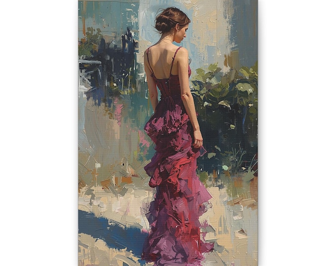 Woman in Red Gown Canvas | Figurative Impressionist Wall Art