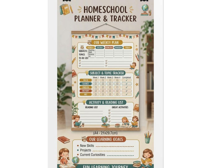 Homeschool Planner & Tracker Rolled Poster | Weekly Lesson, Subject Tracker, Activity List