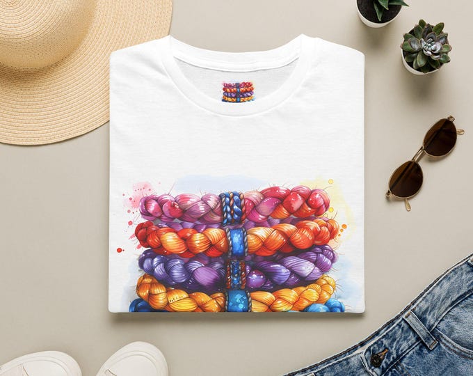 Colorful Yarn Stack T-Shirt | Knitting Crochet Ball Art