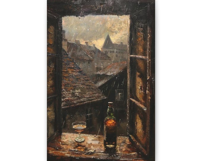 Rainy Rooftop Window painting Canvas