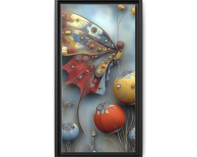 Whimsical Butterfly and Floral Orbs Matte Canvas Framed | Multi-Color Wall Art