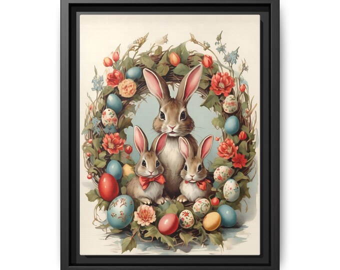 Vintage Easter Bunny Family print Matte Canvas