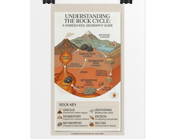 Homeschool Geography Posters | Rock Cycle Diagram Rolled Poster | Geology Educational Wall Chart
