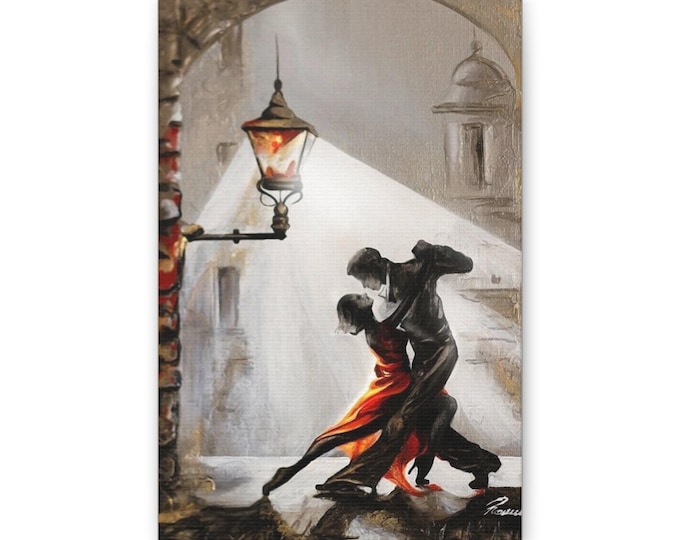 Tango Dancers Painting Canvas | Romantic Street Scene Wall Art