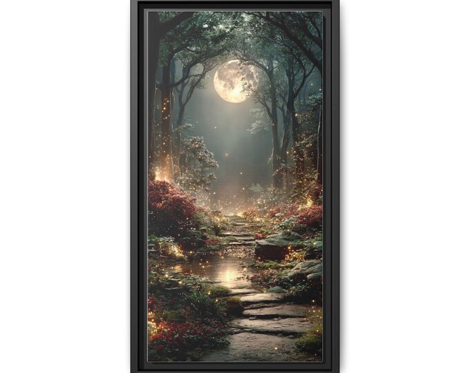 Moonlit Forest Path Matte Canvas Framed | Fantasy Landscape Wall Art
