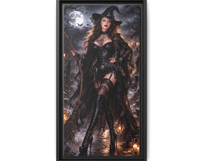 Gothic Witch Illustration Matte Canvas Framed | Halloween Wall Art