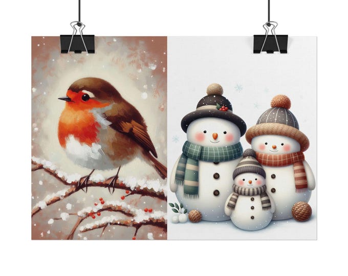 Robin and Snowman Family Poster | Rolled Posters