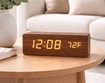 Modern Wooden Digital Alarm Clock – LED Display