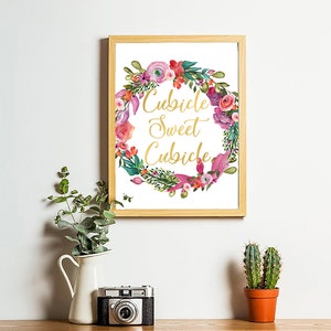 Cubicle Sweet Cubicle, Office Print, Purple Watercolor Printable ...