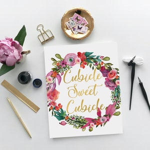 Cubicle Sweet Cubicle, Office Print, Purple Watercolor Printable, Floral Illustration, Succulent Wall Art Decor | DIGITAL FILE ONLY