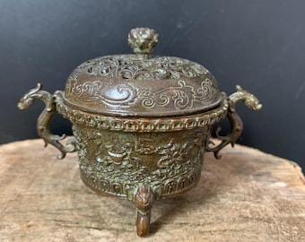 Retro Bronze Carved Incense Burner Home Ornament