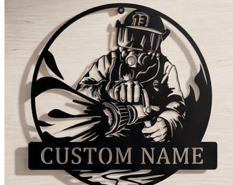 Personalized Firefighter Metal Wall Art, Man Cave Decor, Custom Name Garage Wall Art, Rustic Fire Dept Sign, Modern Farmhouse Workshop Decor