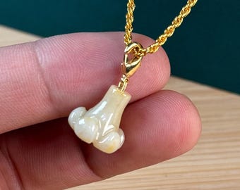 Custom Natural Yellow jadeite Puakenikeni flower pendant Burma jadeite jade Hawaiian style necklace with gold plated chain